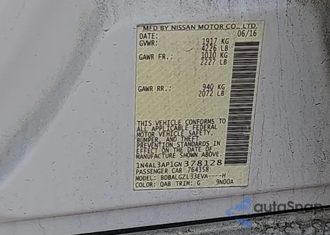 2016 Nissan Altima 2.5 S z USA, uszkodzony, nr VIN 1N4AL3AP1GN378128